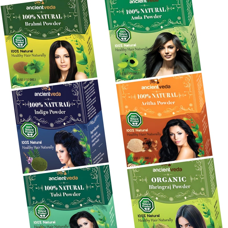Ancientveda ANCIENT VEDA Natural Hair Powders | Non-GMO & Gluten Free | 100% Antioxidants Organic Hair Growth Treatment | Reduce the Appearance Hair Cleansing | Wrinkles | Chemical Free - Indigo Powder - Image 2